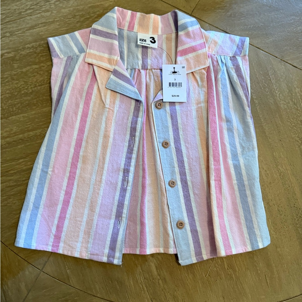 Cotton On Kids Striped Button Down Shirt - Pink, Blue, White